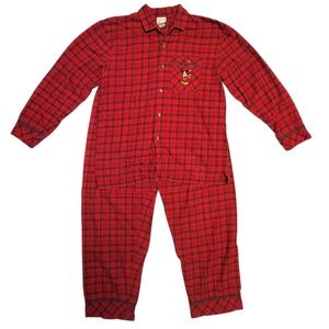 VTG 2000s Disney Store Mickey Mouse Plaid Pajamas Mens‎ M Red Flannel Christmas